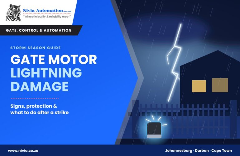 Gate motor lightning damage: storm over a home with a sliding gate motor